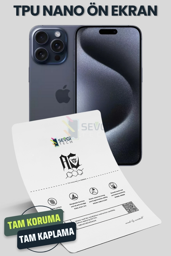 iPhone 15 Pro için TPU Nano Ekran Koruyucu – Şeffaf, Mat, Hayalet iPhone 15 Pro TPU Nano Ekran Koruyucu
